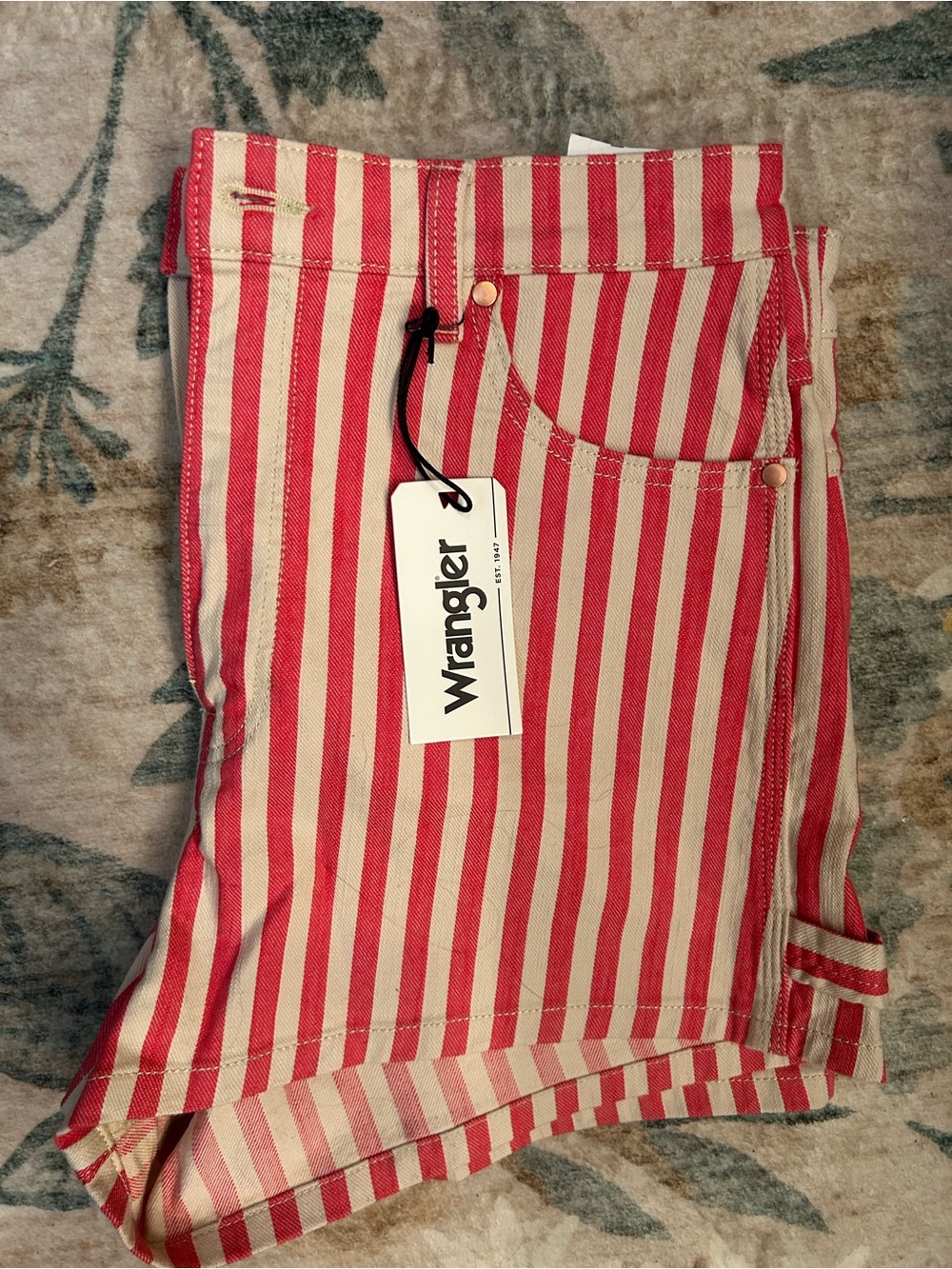 Free People Red and White Striped Jean Shorts